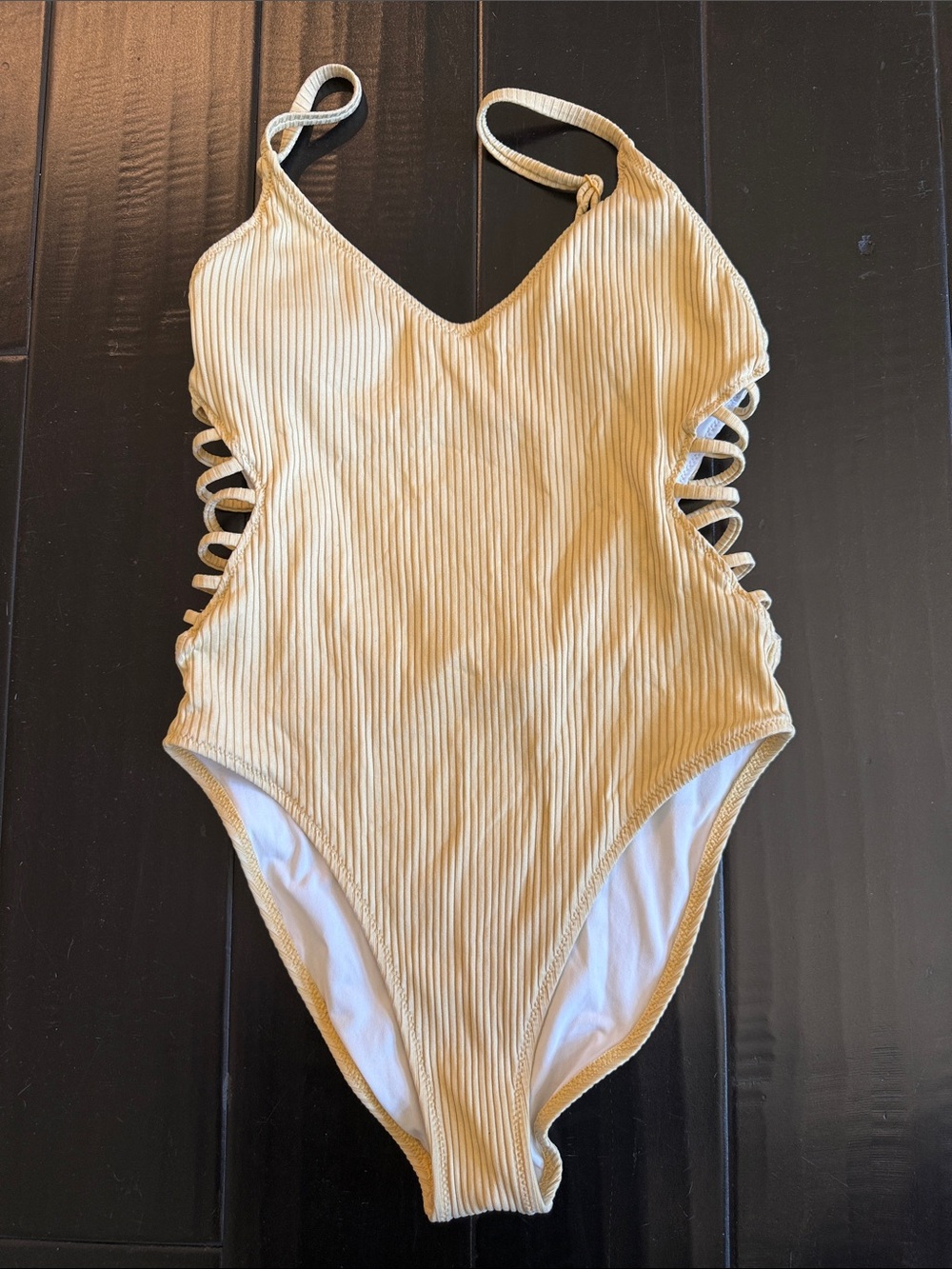 Victoria secret PINK yellow Ribbed One-Piece Swimsuit with Side Cutouts